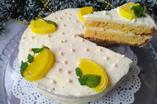 Лимонный бисквитный торт с прослойкой лимонного крема, рецепт с фото и видео